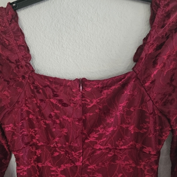 Altar'd State Dress Women Sz S Red Sweetheart Ruffle Neck Fit Flare Whimsy - Picture 14 of 14